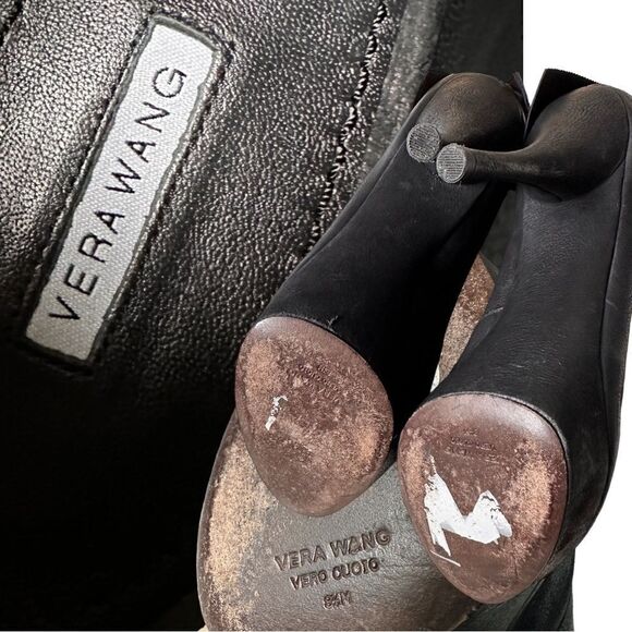 Vera Wang Black Peep Toe Stiletto Booties with Bow - Size 8.5M - Picture 6 of 17